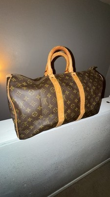 Louis Vuitton Monogram Duffle Bag Brown Tan Double Handles Zip Closure Designer
