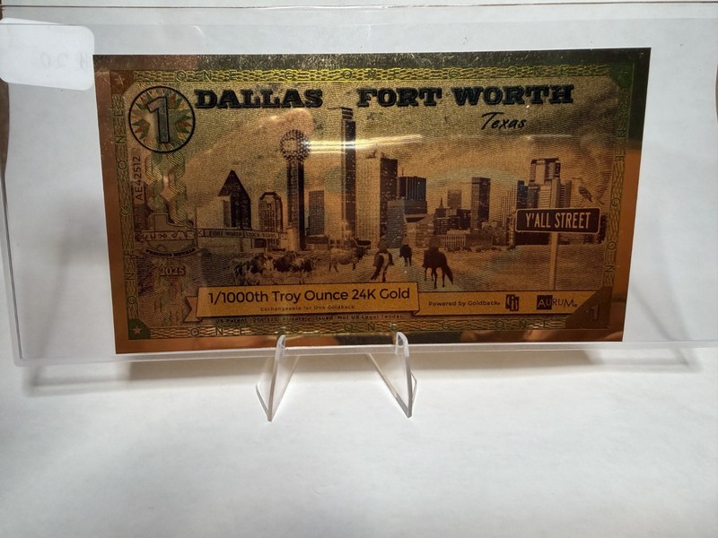 Dallas 1 Goldback  Texas Series  Beautiful 24k Gold‑Infused Voluntary Currency