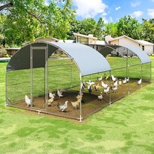 7FT/13FT/19FT/27FT Large Metal Chicken Coop, Galvanized Cage Dome Shaped Coop
