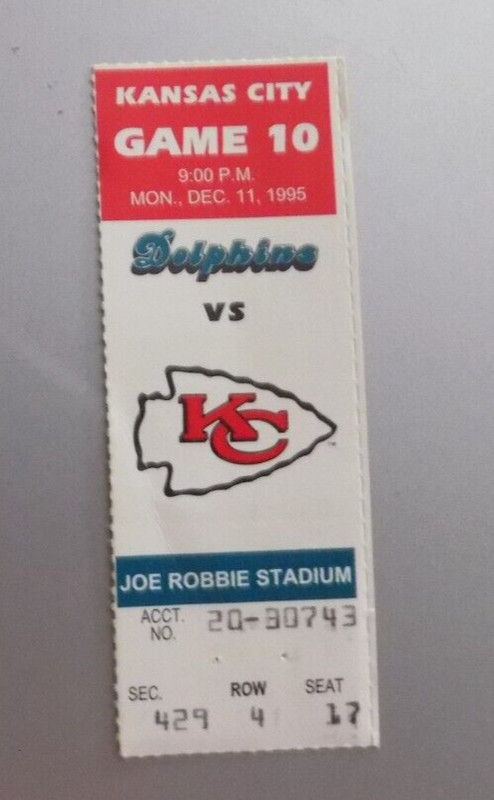 1995 Chiefs @ Dolphins Ticket Stub