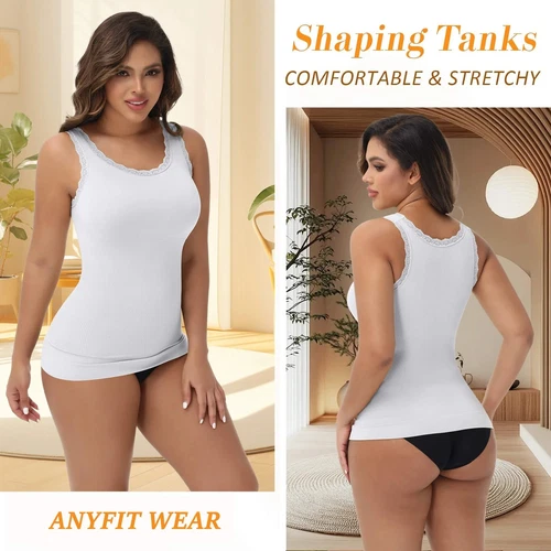 Damen Spitze Ausschnitt Kompressionsweste Tank Shapewear Bauch Kontrolle Body Shaper - Bild 7 von 17