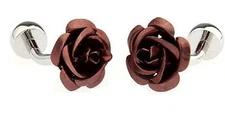 Brown Bronze Rose Flower Pair of Cufflinks with Presentation Gift Box Cloth
