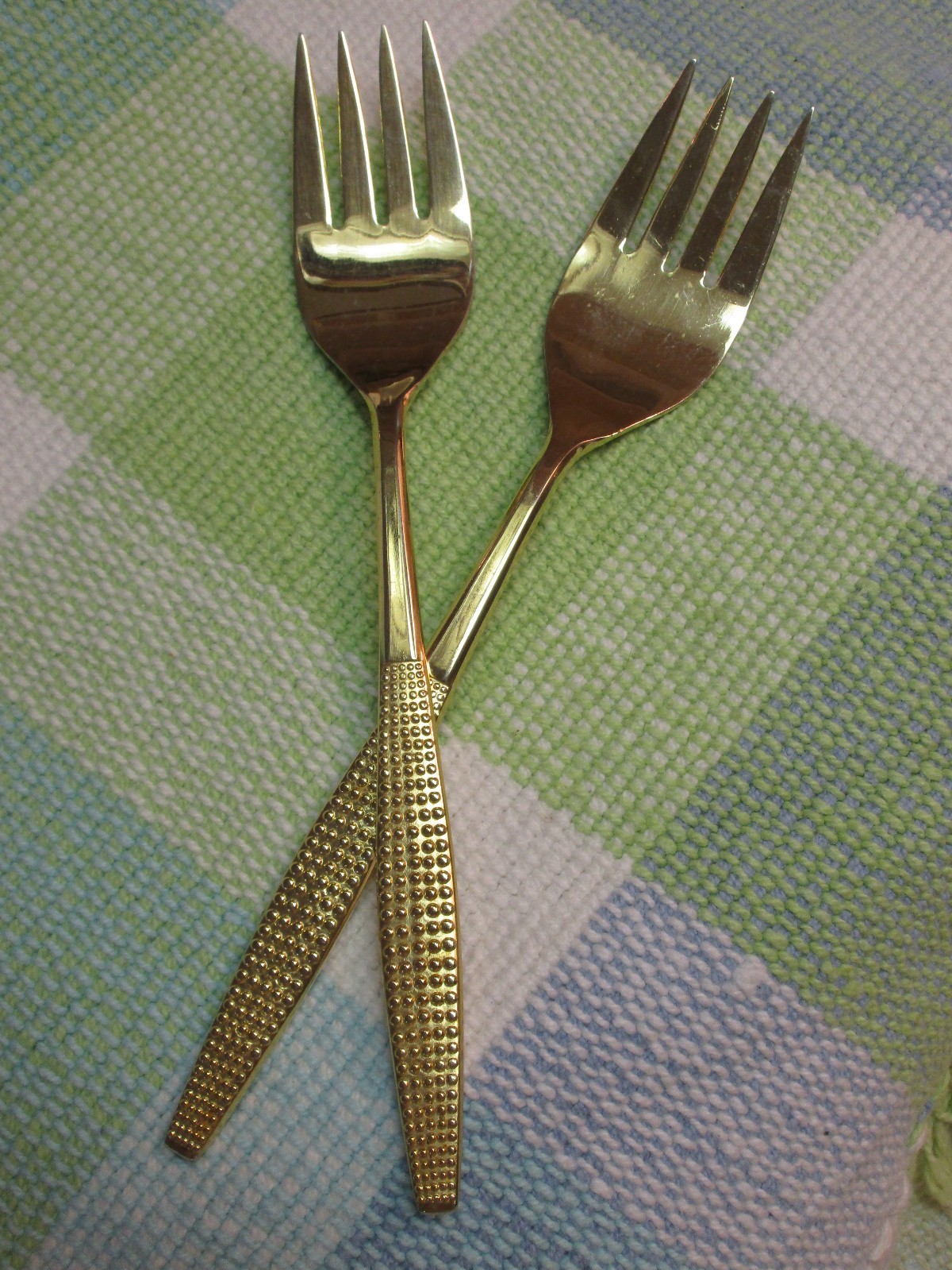 Pair of 2 VTG Mid-Century Stanley Roberts Japan Gold Montico Serving /Meat Forks