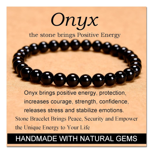 Massive Beads Black Onyx - Stone of Positive Energy - Handmade Yoga Stretch Elas - Picture 1 of 43