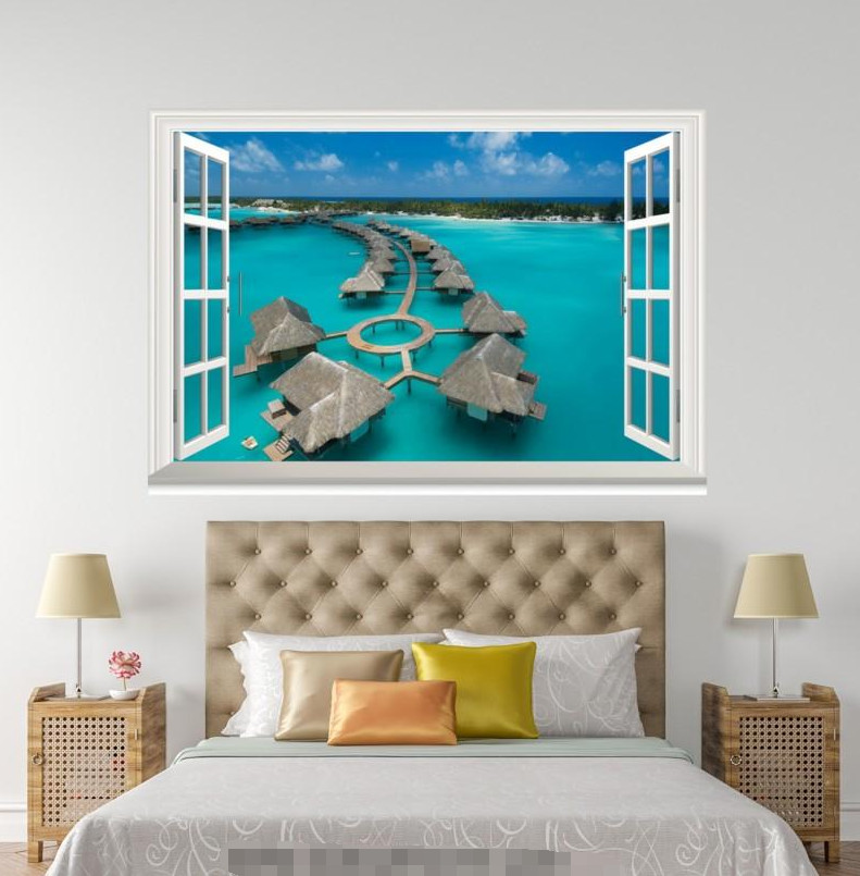 3D Pool Blue Bridge 127 Open Windows WallPaper mural impresión de pared AJ Jenny