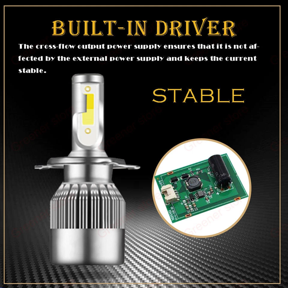 55W H4 Dual Color Car LED Headlight Bulbs Kit 6000K White + 3000K Yellow Lamps - Image 4 of 4