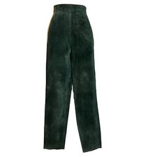 Vintage Alicia Herrera Green Suede Leather Pants 6 High Waist Mom Fit 70s 80s
