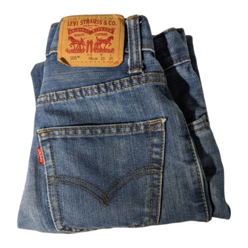 Levis 505 Jeans Boys Youth Size 10 Slim 23x25 Blue Denim Flex Stretch
