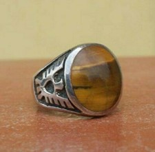 925 SILVER SOLITAIRE RING Men Native Tiger Eye Eagle Women Ring