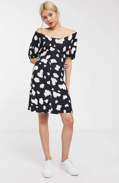 BNWT Whistles Cow Print Ruched Bodice Jersey Mini Dress Size UK 10