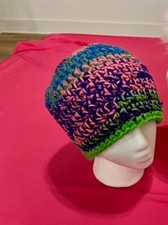 Beanie Skull Cap Handmade Crocheted. Multi-colored Scrappy One Size Women  s Teen
