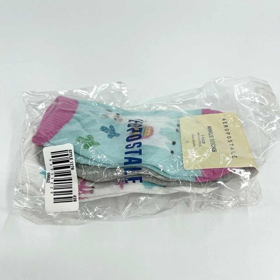 Paquete de 3 calcetines tobilleros Aeropostale para niñas multicolores talla única para todos nuevos Foto 3 de 4