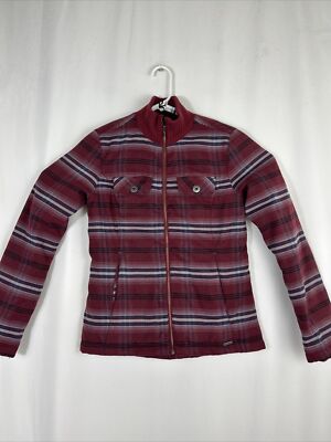 PRANA Showdown Striped Plaid Woodland Red Jacket Women's XS Down Feather Filled 