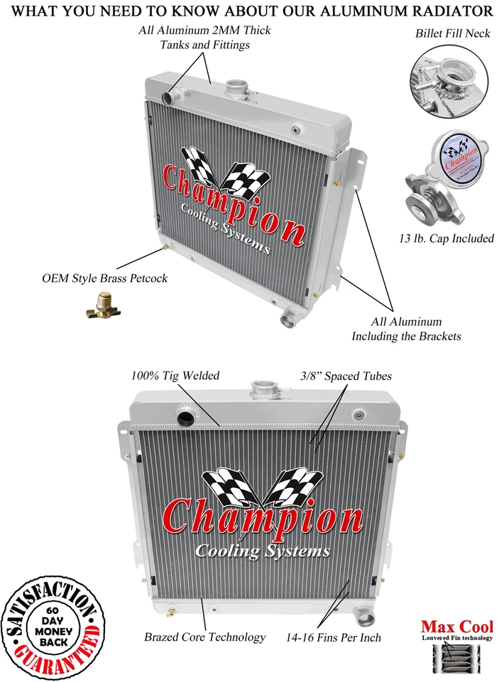 2 Row Supply Champion Radiator for 1979 Dodge RD200 V8 Engine #EC511 - Image 3 of 4