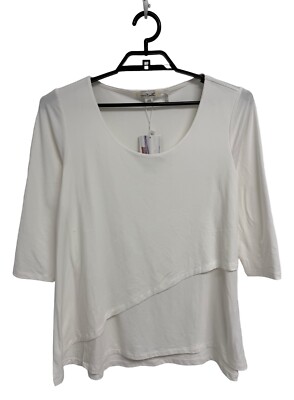 Simply Noelle Women's 3/4 Sleeve White Comfort Fit Soft Tee Blouse Size S/M