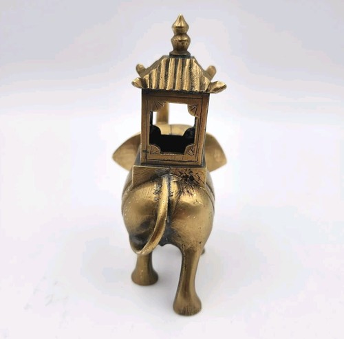Elephant Figurine With Howda Solid Brass China Vintage Mid-Century Etched 6" - Picture 12 of 15
