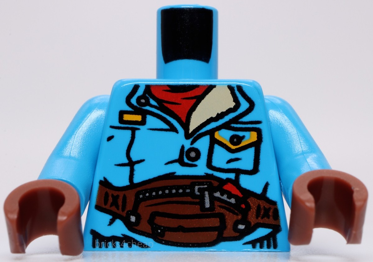 Lego Dark Azure Torso Jacket Red Collar Bright Light Orange Trim