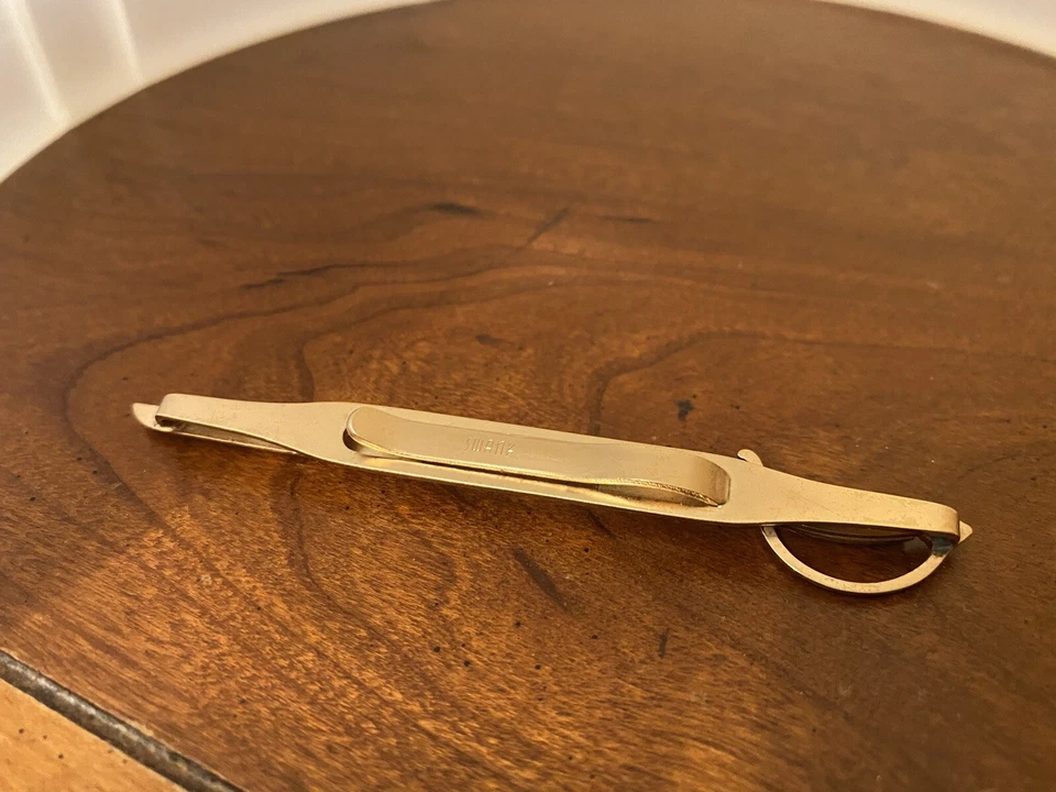 Cuchillo Espada Swank Vintage Mango Piedra Blanca Tono Dorado Clip de Corbata Foto 2 de 2