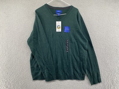 Mens Merino Blend Green Slim Fit V-Neck Long Sleeve Sweater SZ XL  Soft NEW