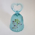VTG Fenton Blue Glass Bell Heart Handle Hand Painted Florals Signed