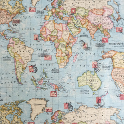 Baumwollreicher Leinenoptik Stoff Weltkarte Atlas Polster Vorhang Panama