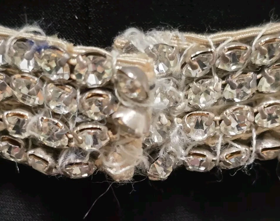 CINTURÓN de tela vintage de metal con 4 filas de estrás de cristal era Art Deco aleta Foto 2 de 4