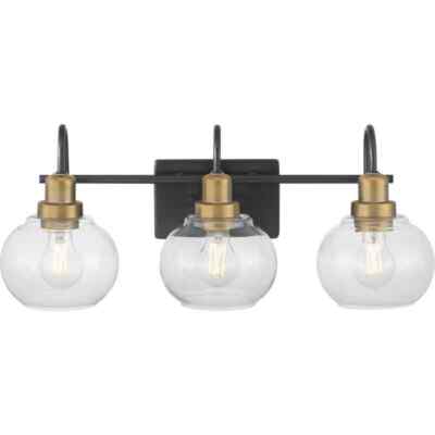 Home Decorators Halyn 23 in. 3-Light Matte Black w/ Vintage Brass Bathroom Light | eBay