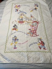 Vintage Handmade Embroidered Disney Quilt Mickey Donald Duck Nursery Granny Core