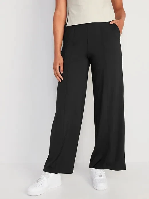 Old Navy PowerSoft Wide Leg Pants Womens S Black High Rise Pull On