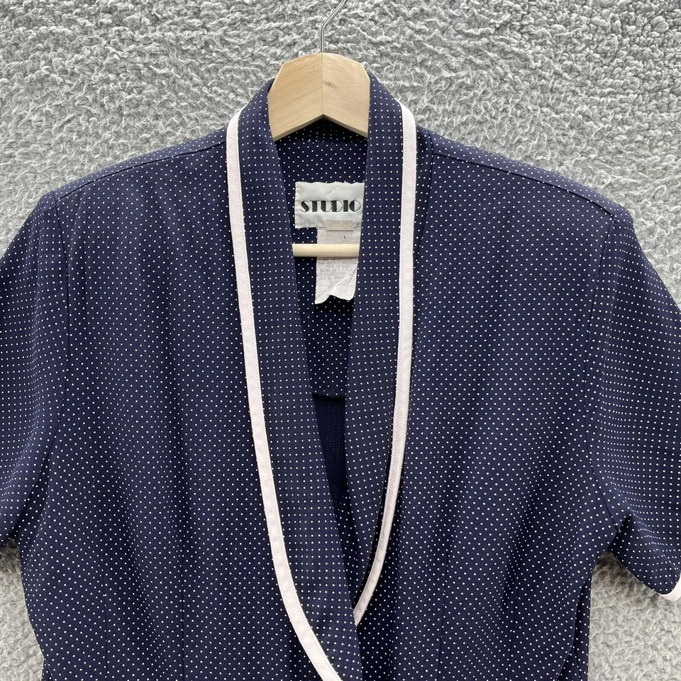 Vestido De Colección Studio I Para Mujer 10 Azul Marino Lunares Pinup Retro Doble Pecho Funda Foto 3 de 4