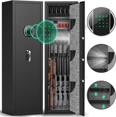 5-6 Gun safe. Digital Password Rifle Safe with Dual Alarm System and Silent Mode