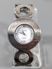 Geneva Womens Brushed Gray Metallic Circle Band Watch 33mm New Battery Works