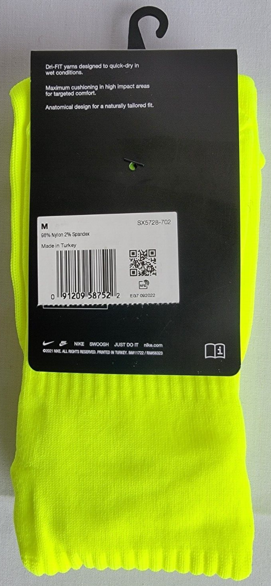 Unisex Size M (6-8M/6-10W) Yellow Nike Classic Knee-High Soccer