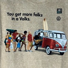 Official Volkswagen Vintage Window Van Logo Men’s Large L Beige T-Shirt NEW Blem