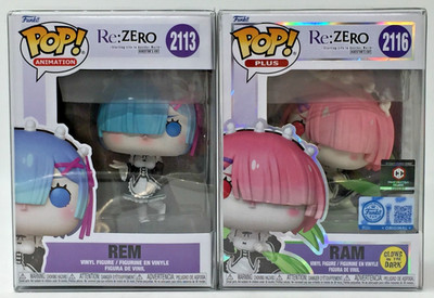 Funko Pop! Re Zero Rem #2113 Ram #2116 Chalice Funko SE Glow Set of 2 W/PP