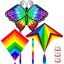 3 Pack Rainbow  Butterfly Kites for Kids Ages 4-8 8-12, Colorful Beach Kite ...