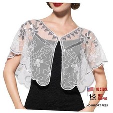 Women's 1920s Shawl Wraps,Sequin Flapper Evening Shawls for women Gatsby White
