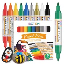 9 Colors Dual Tip Oil Based Paint Markers Acrylic Paint Pens 0.7mm 3mm ,Per