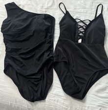 Black One-Shoulder and Strappy Swimsuit Set