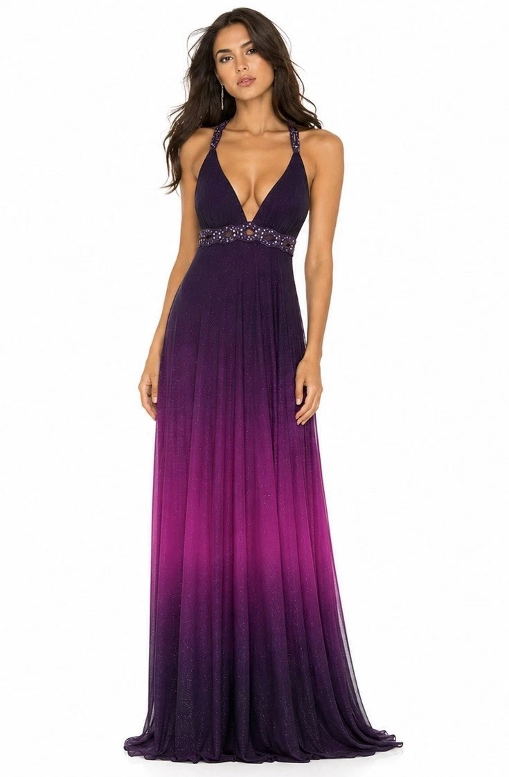 betsy and adam purple long dress Betsy & Adam "Rava" Sequin V-Neck Floral Dress A26847