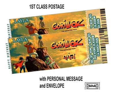 CUSTOM Gorillaz Mock Ticket The Mountain Tour 2026 Personalised Gift Reveal Souvenir