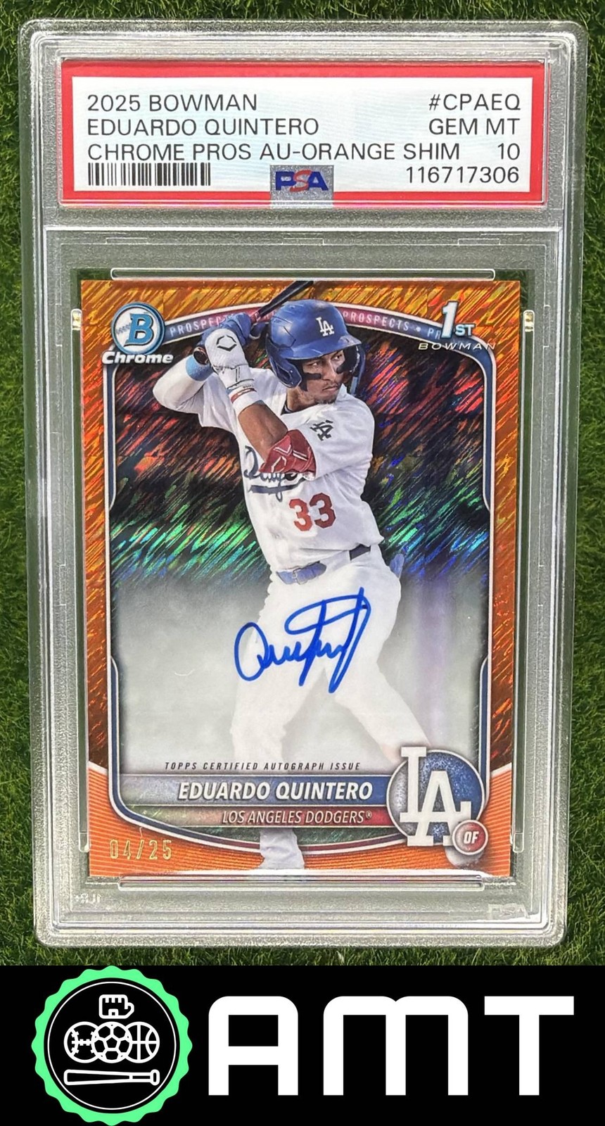 Eduardo Quintero PSA 10 2025 Bowman 4/25 Chrome Auto Orange Shimmer Refractor 06