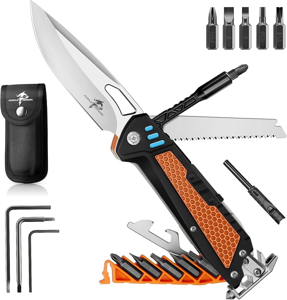 Multi Tool Folding Knife Purple Dragon 13-in-1  Survival Tool w/ hard sheath NEW
