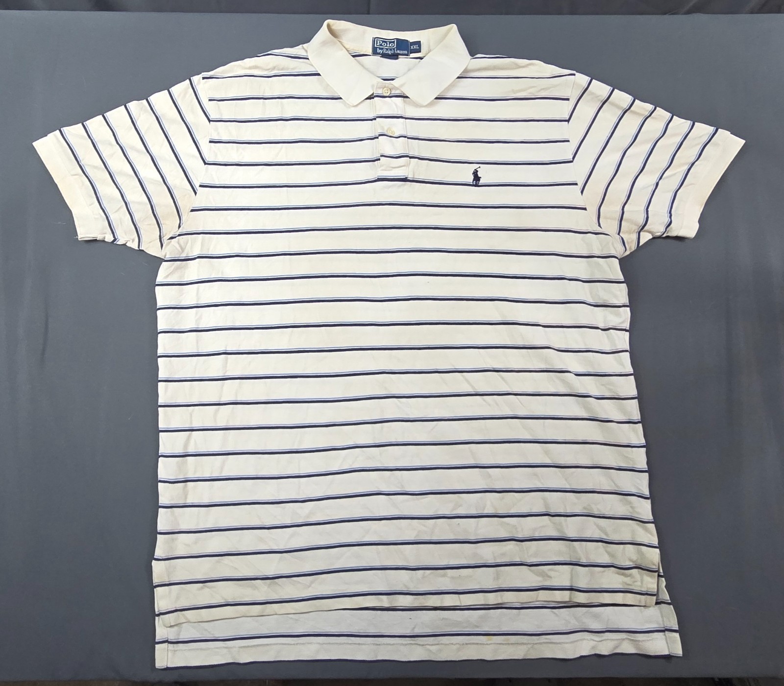 Vintage Polo Ralph Lauren Polo Shirt Mens 2XL Beige Striped High Low Hem Golf