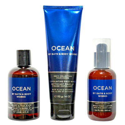 Bath & Body Works OCEAN Men's Beard & Face Wash, Daily Lotion, Scrub (Set of 3)