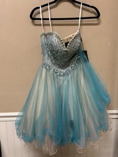 Glamour Terani Couture Prom Pagent Strapless Dress Beaded Rhinestones Teal 0 NWT