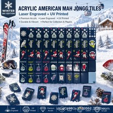 Luxury Modern Winter Ski Cabin 160pc Acrylic American Mahjong tile Set Free Ship