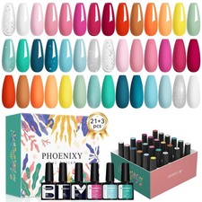 24 Pcs Gel Nail Polish Set 21 Popular Colors Gel Nail Polish Base Coat Glossy...