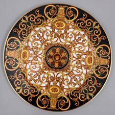 Versace Rosenthal Barocco Black Gold Gilt Medusa Wall Plate Charger  12.25