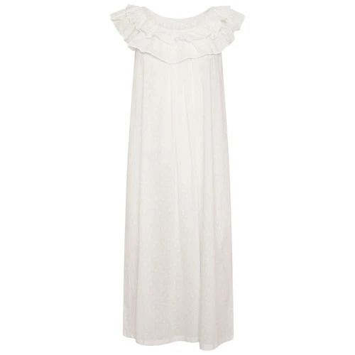 Ladies Victorian Frill Neck Sleeveless Vintage Style Nightdress